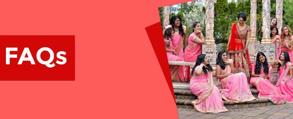 Faq's where the bride is standing with her friends